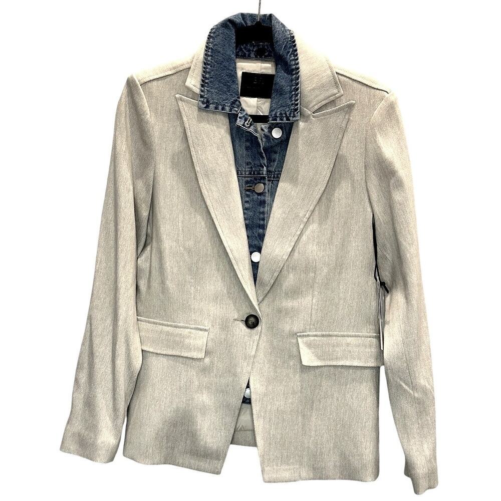 Blue Revival – Dual-Fabric Blazer – Sand with Denim Collar Insert – Size Small - Picture 2 of 10